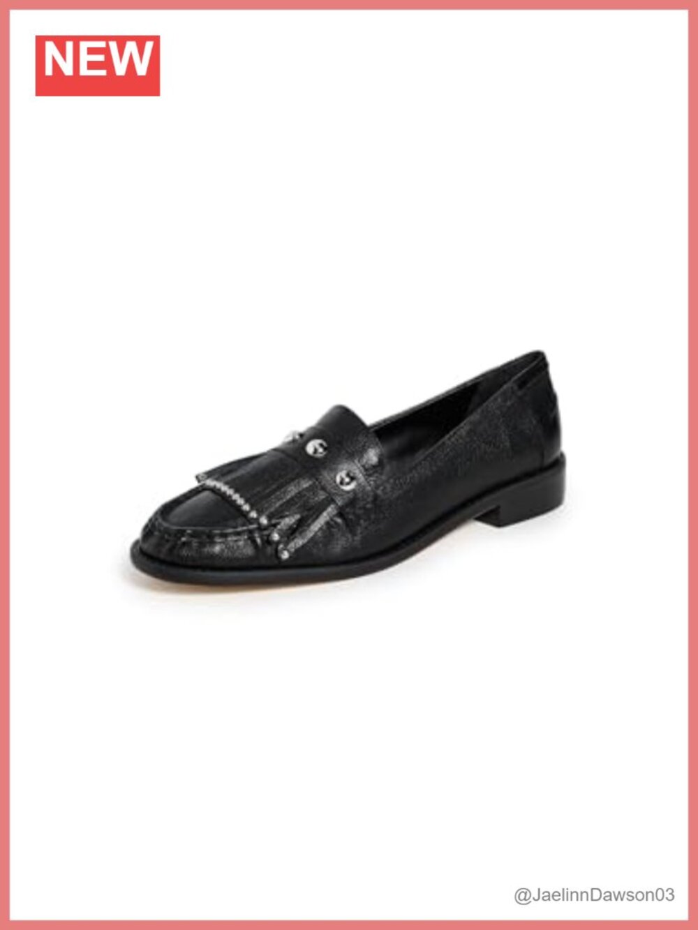 Women's Leather Fringe Studded Loafers, Flat Slip-On